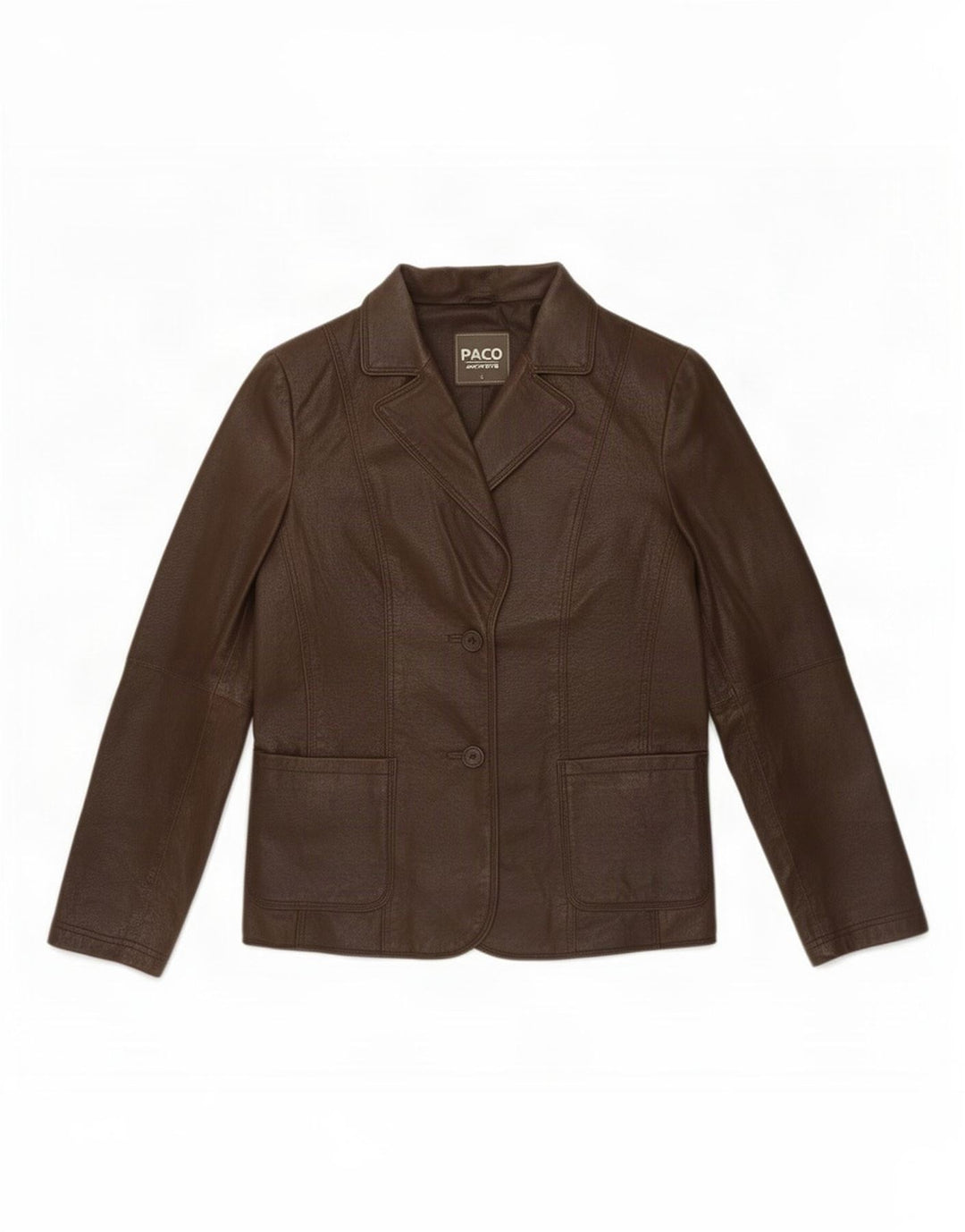 Giacca blazer in pelle da donna a 2 bottoni Paco UK 16 grande marrone