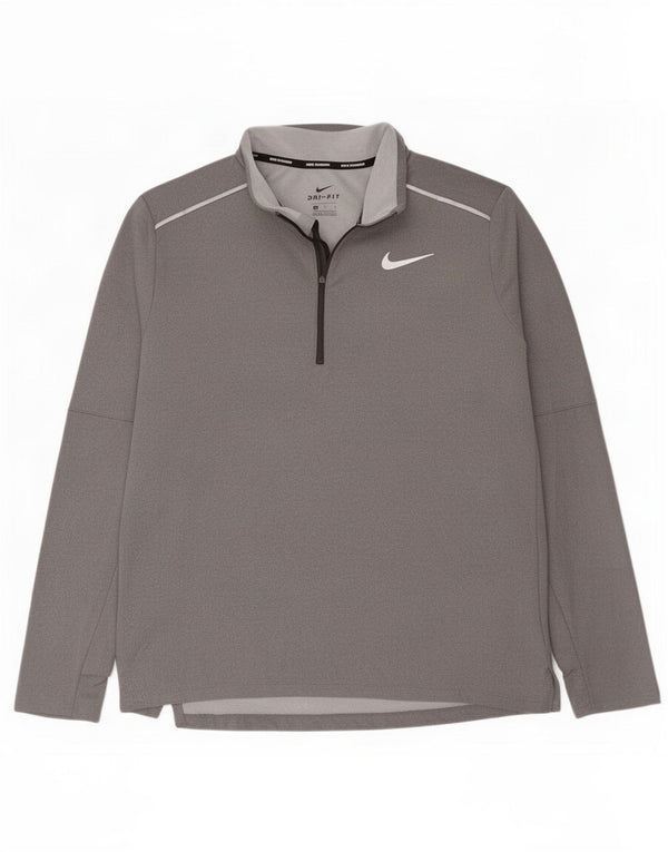Nike Uomo Dri Fit Zip Collo Pullover Tuta Top Large Grigio Poliestere