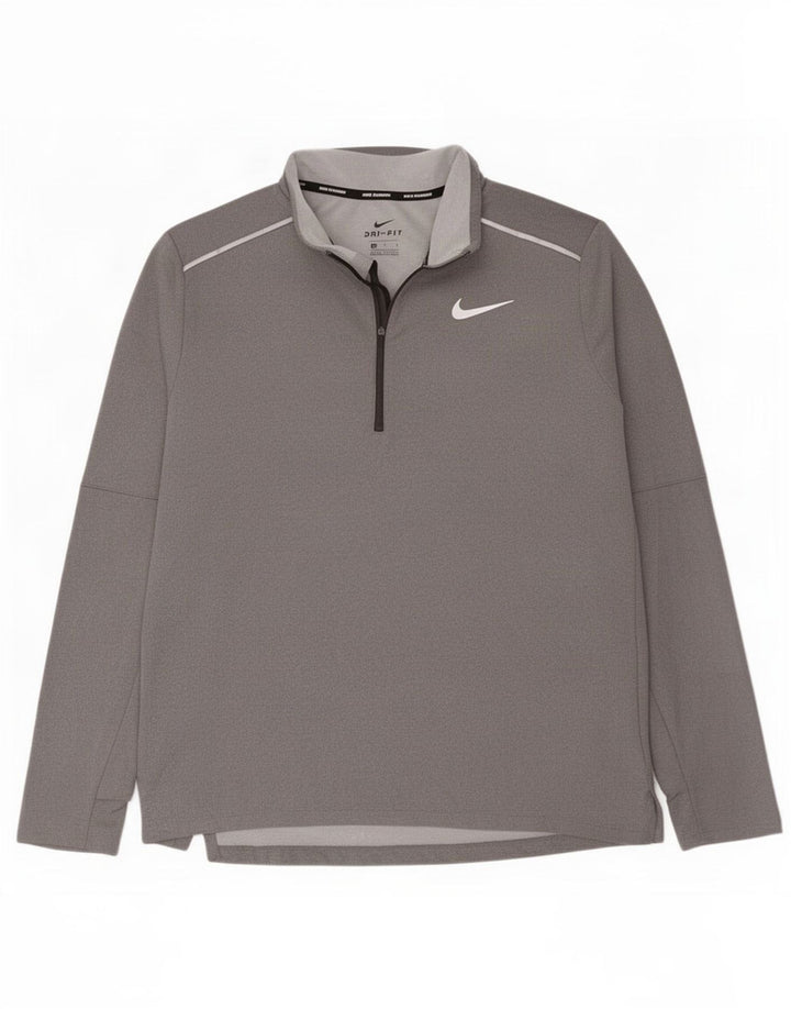 Nike Uomo Dri Fit Zip Collo Pullover Tuta Top Large Grigio Poliestere