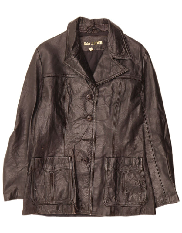 Giacca blazer in pelle vintage da donna a 3 bottoni IT 44 media nera