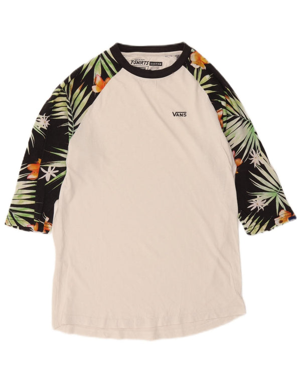 Top da uomo con grafica personalizzata Vans manica a 3/4 XS in cotone floreale bianco