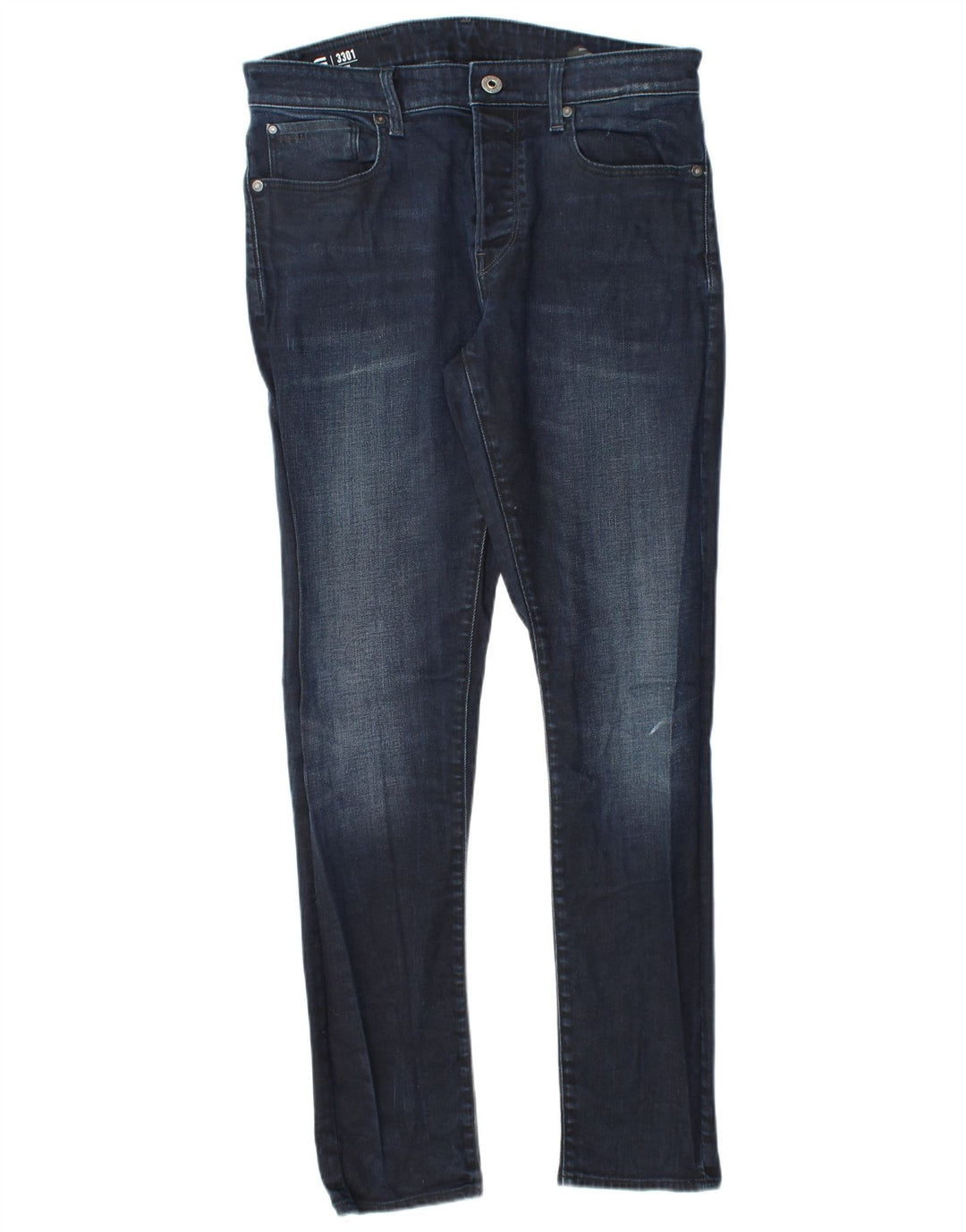 G-STAR Mens 3301 Slim Jeans W33 L32 Navy Blue Cotton