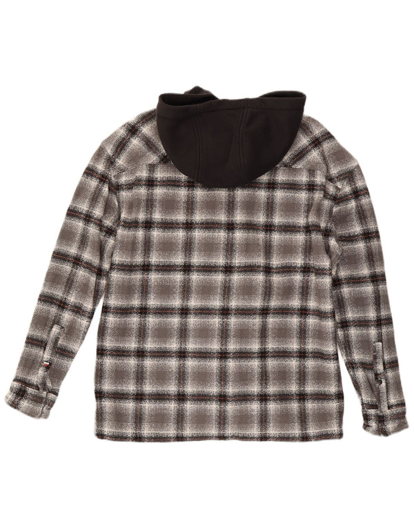 Tommy Hilfiger Mens Hooded Overshirt Flannel Shirt Medium Grey Check Cotton