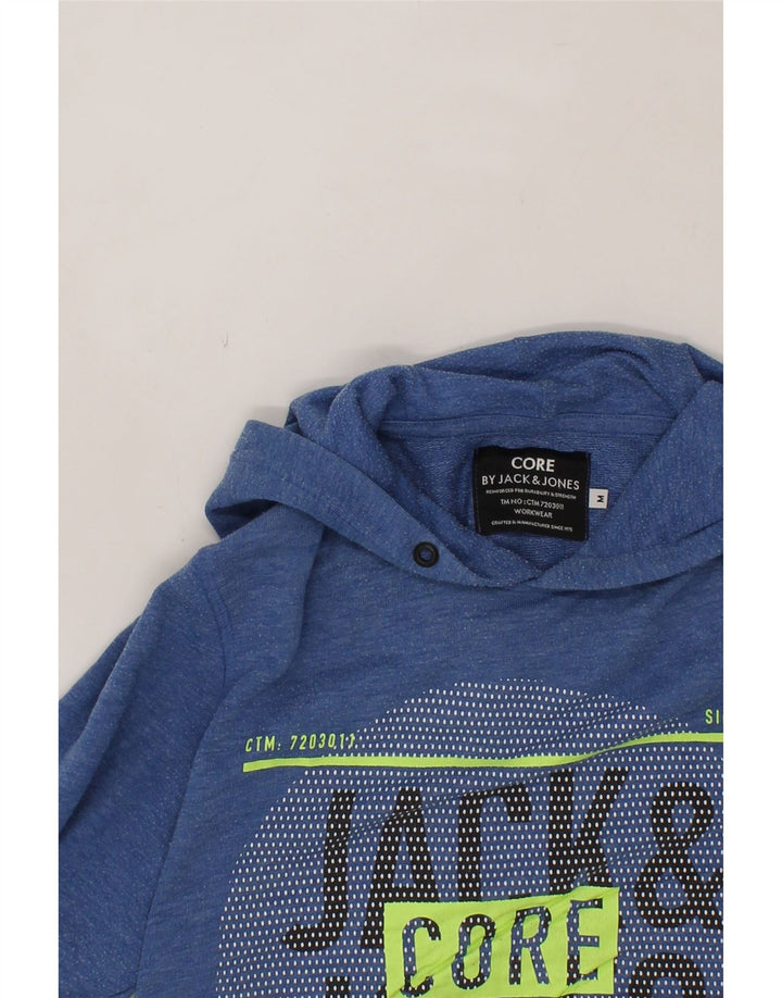 JACK & JONES Mens Graphic Hoodie Jumper Medium Blue Polyester Vintage Jack & Jones and Second-Hand Jack & Jones from Messina Hembry 