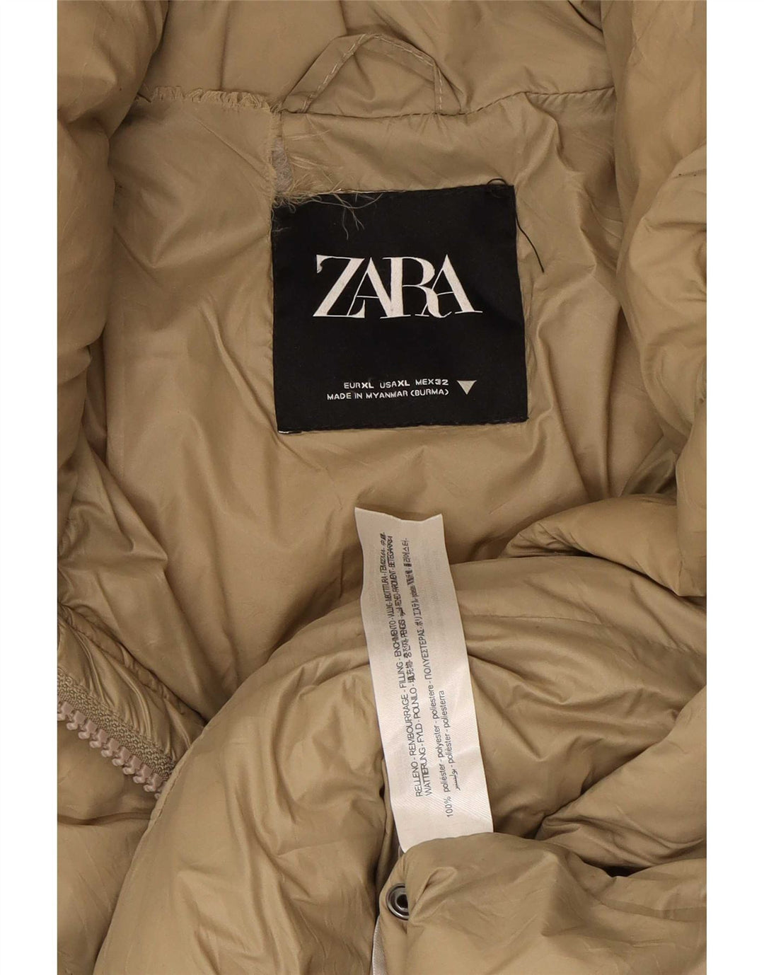 Cappotto imbottito oversize con cappuccio da donna Zara UK 18 XL Poliestere beige