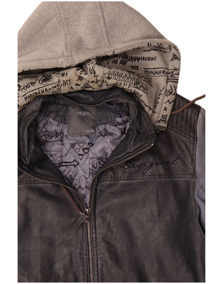 Desigual Uomo Bomber con cappuccio UK 42 XL Blu Navy Poliuretano
