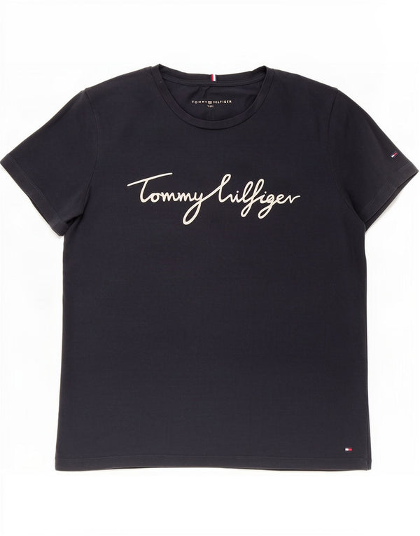 T-shirt grafica da donna Tommy Hilfiger Top UK 22 3XL cotone blu navy