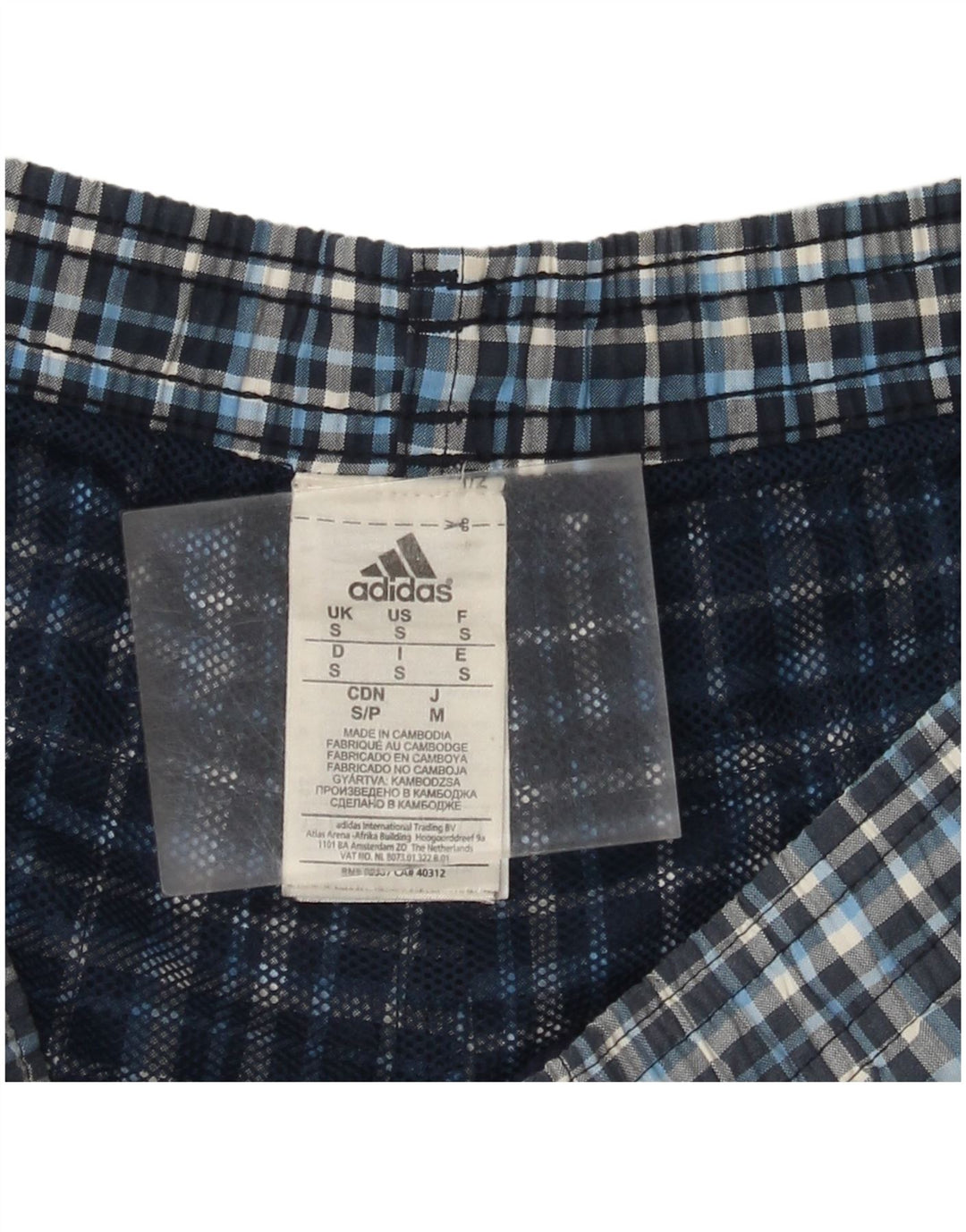 Pantaloncini da bagno da uomo Adidas piccoli in poliestere a quadretti blu