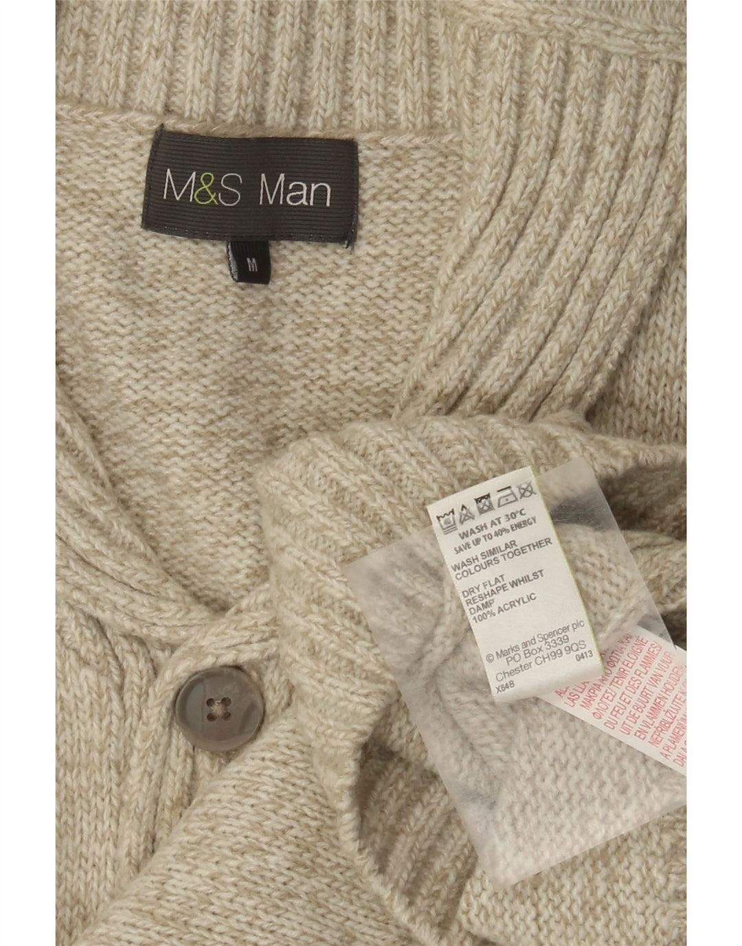 Maglione da uomo Marks & Spencer con collo a scialle in acrilico screziato verde medio