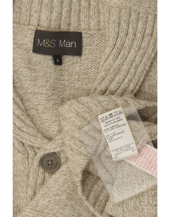 Maglione da uomo Marks & Spencer con collo a scialle in acrilico screziato verde medio