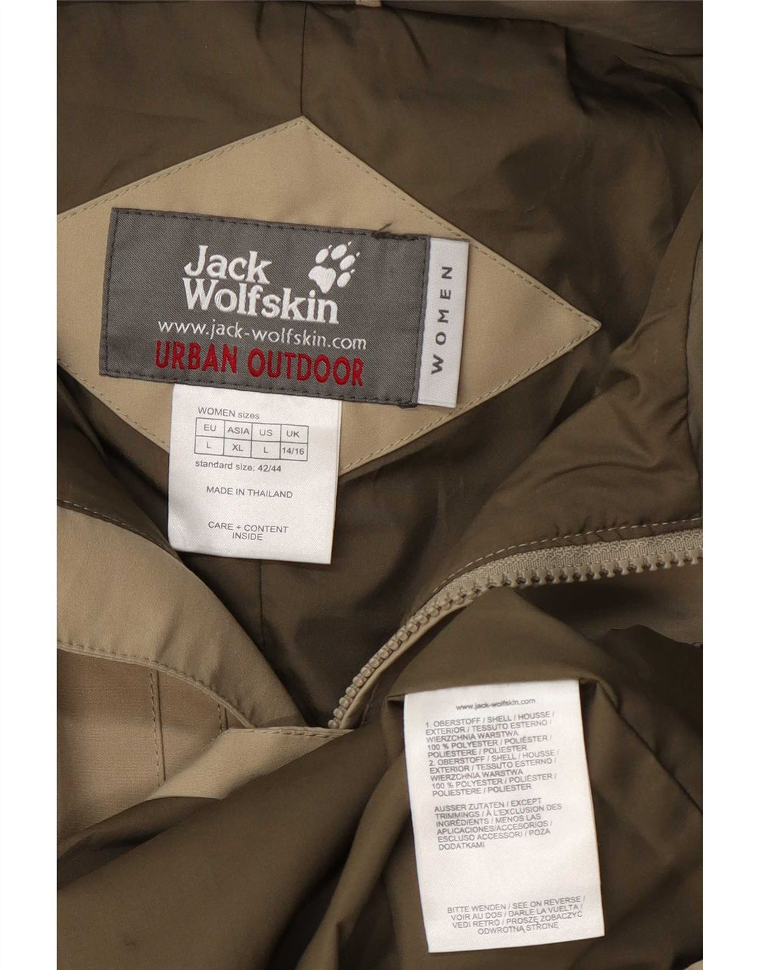 Giacca utilitaria con cappuccio da donna Jack Wolfskin UK 14/16 grande poliestere kaki