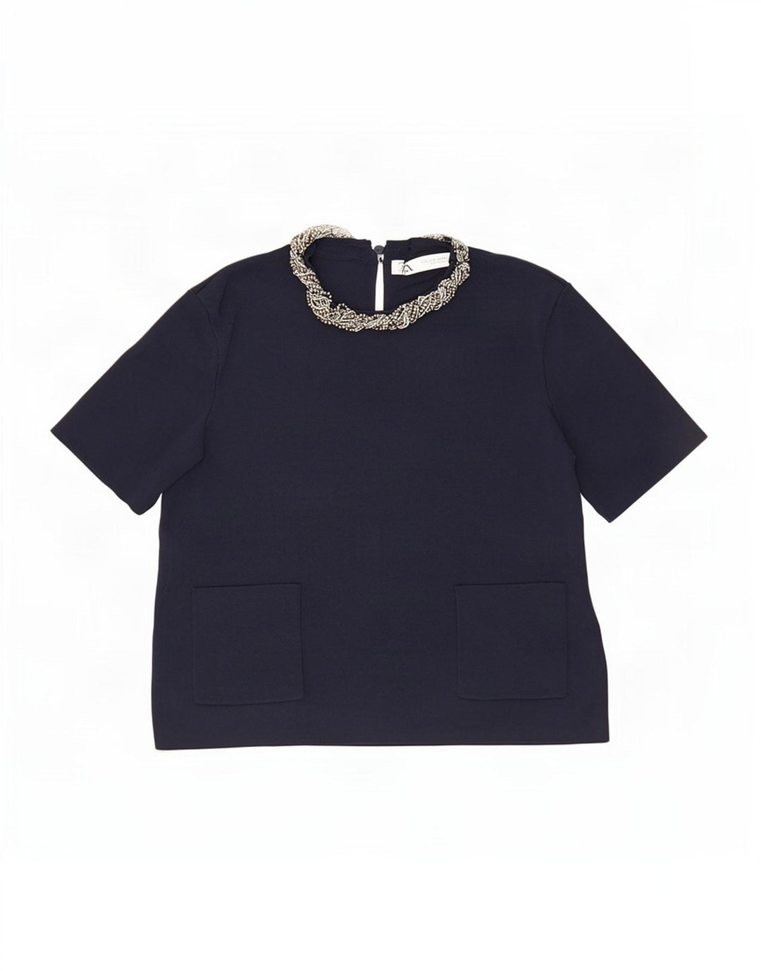 Top corto in camicetta corta da donna Zara UK 12 viscosa blu navy medio