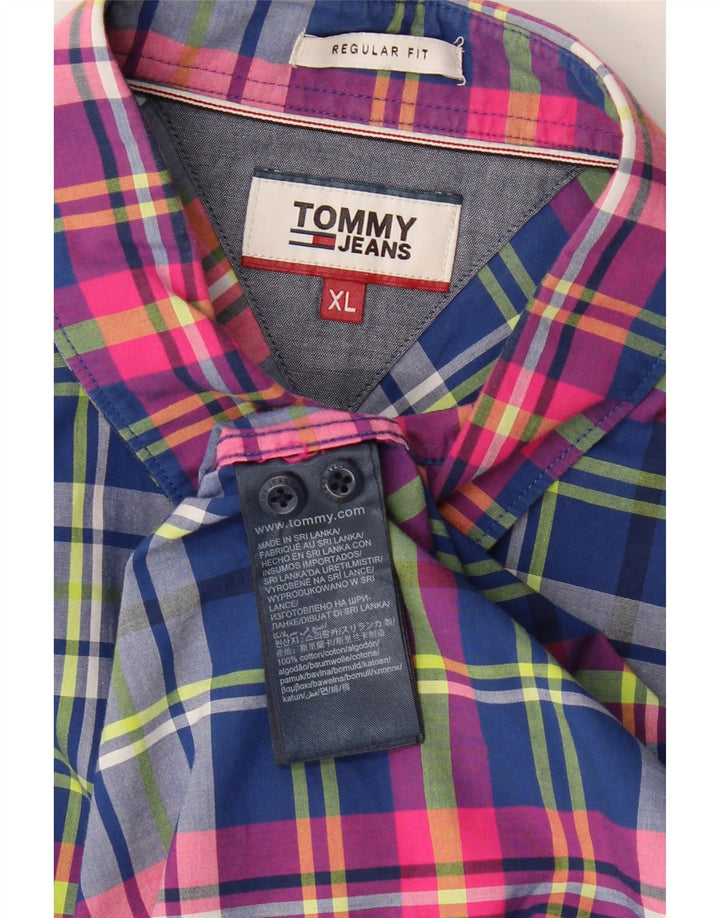 TOMMY HILFIGER Camicia da uomo vestibilità regolare XL in cotone a quadri blu navy
