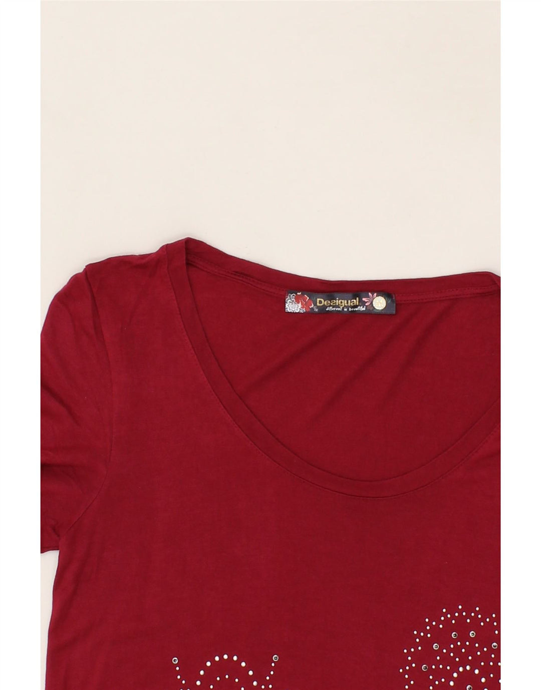 DESIGUAL Womens Long Sleeve Tunic Top UK 12 Medium Red Colourblock Viscose Vintage Desigual and Second-Hand Desigual from Messina Hembry 