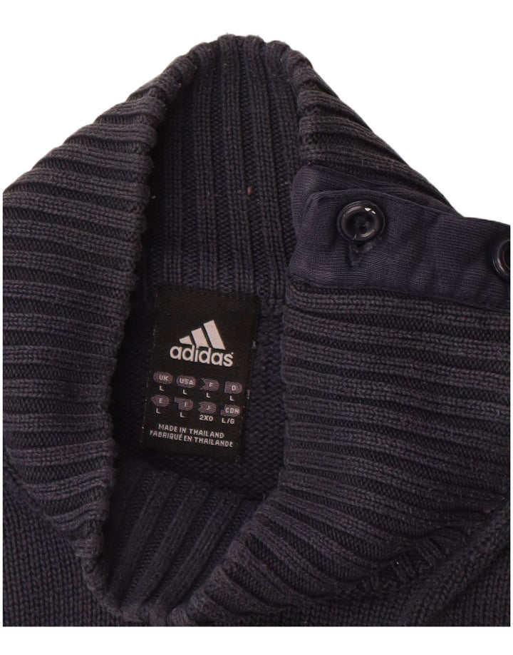 Maglione da uomo con collo alto grafico Adidas, maglione grande, in acrilico blu navy