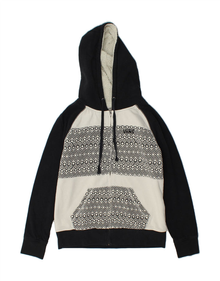 VANS Womens Zip Hoodie Sweater UK 12 Medium White Geometric Cotton Vintage Vans and Second-Hand Vans from Messina Hembry 