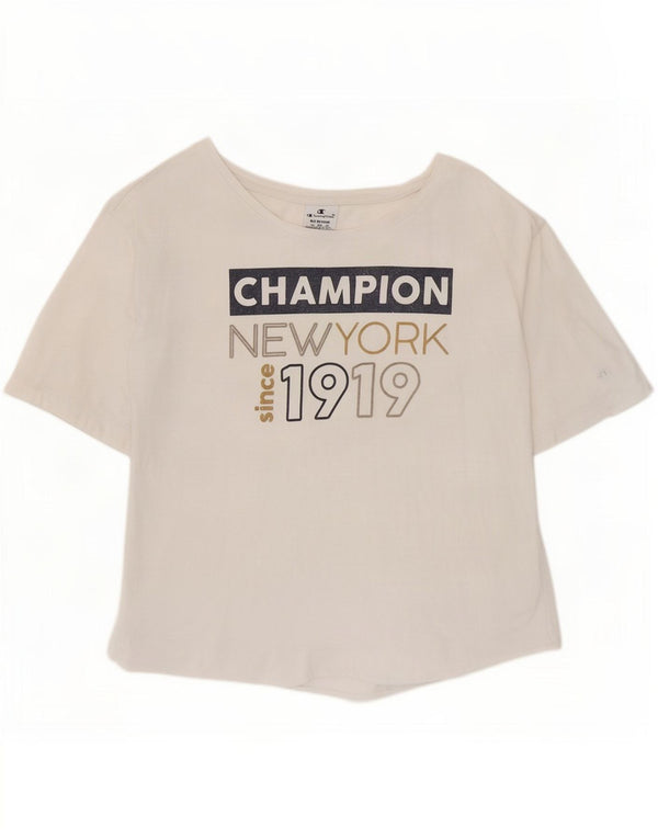 T-shirt grafica corta da donna Champion UK 14 cotone bianco medio