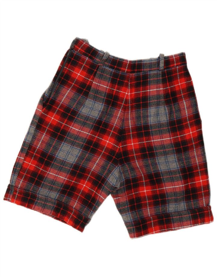 Pantaloncini chino a vita alta da donna VINTAGE IT 42 medi W28 lana a quadri rossi