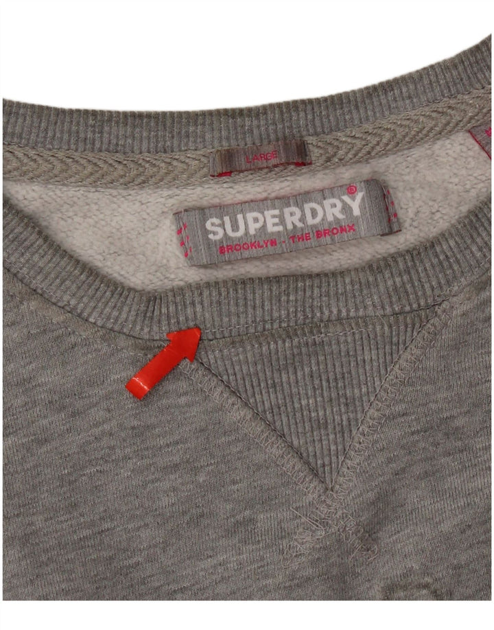 Felpa oversize con grafica da donna Superdry, maglione UK 16, grande cotone grigio