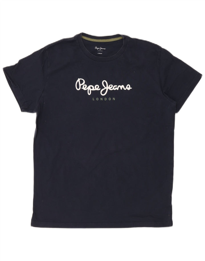 PEPE JEANS T-shirt grafica da uomo vestibilità regolare Top Large in cotone blu navy
