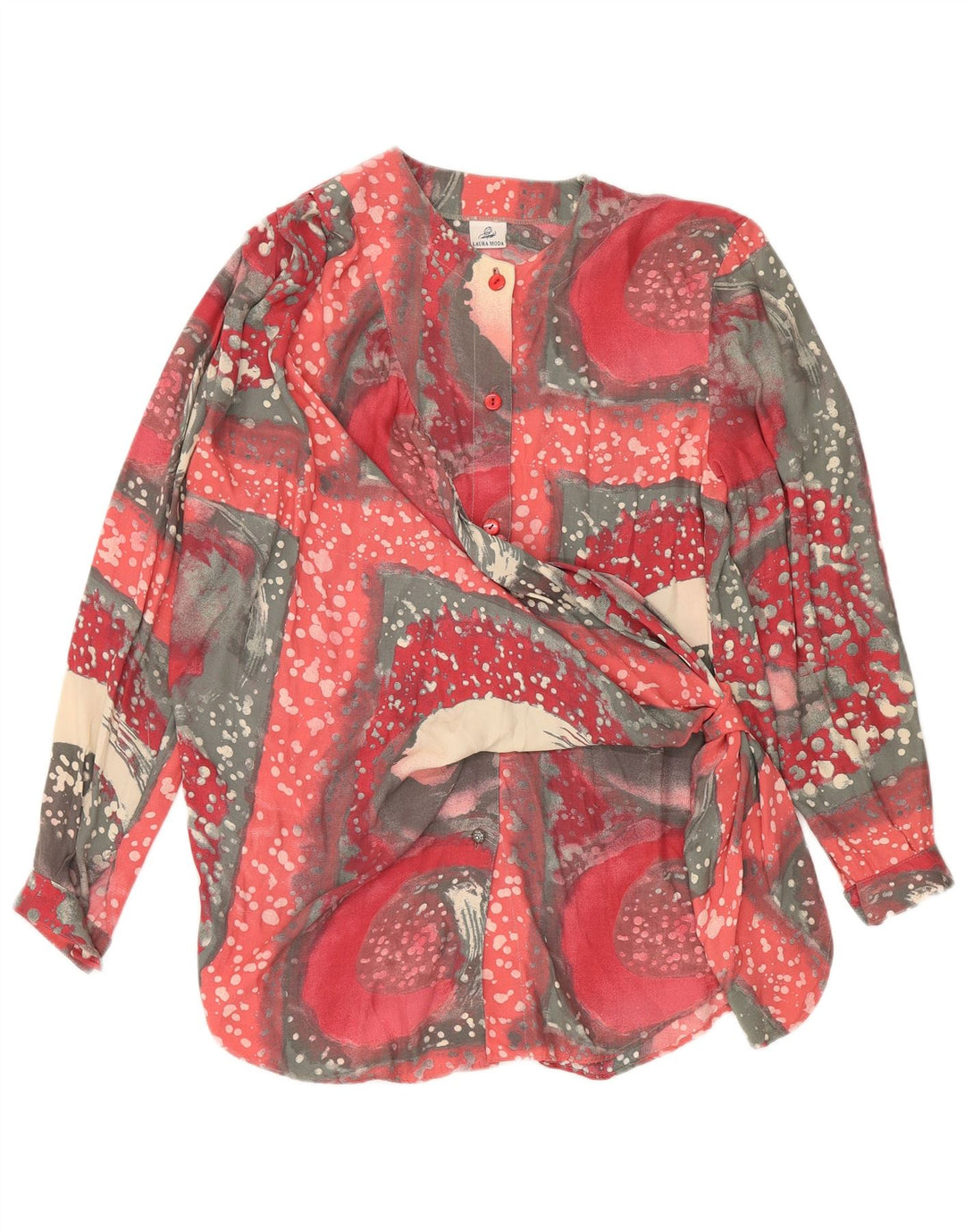 Camicetta a maniche lunghe con motivo astratto da donna vintage UK 20 2XL Rossa