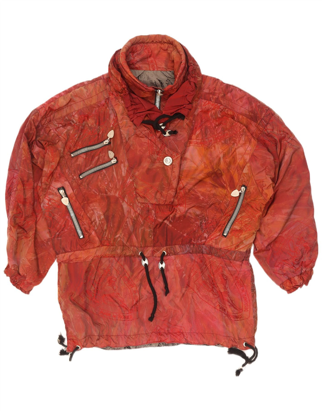 Giacca anorak vestibilità ampia da donna vintage con motivo astratto UK 44 2XL rossa
