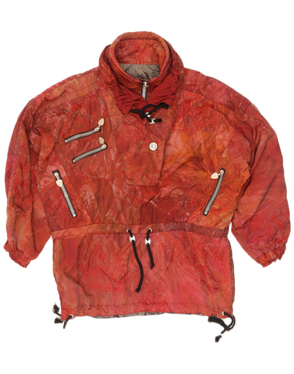 Giacca anorak vestibilità ampia da donna vintage con motivo astratto UK 44 2XL rossa