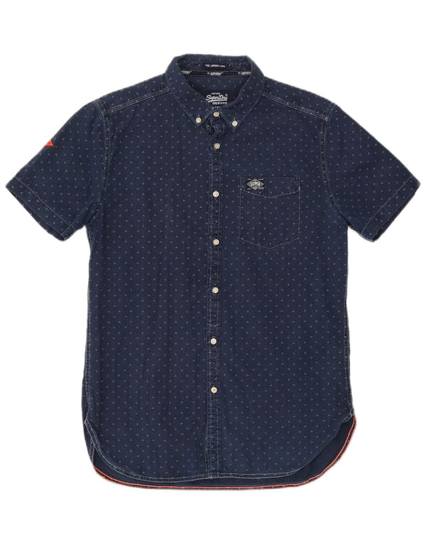 Camicia a maniche corte da uomo Superdry Large in cotone maculato blu navy