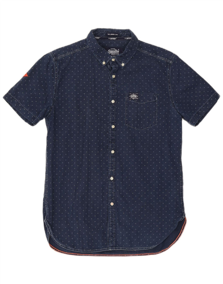 Camicia a maniche corte da uomo Superdry Large in cotone maculato blu navy
