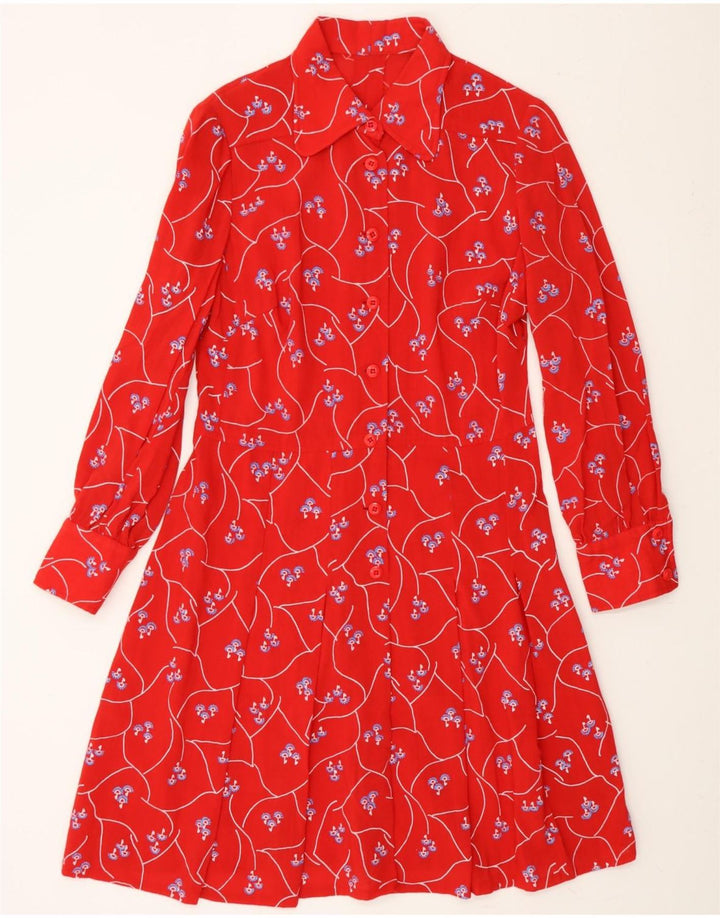 VINTAGE Womens Abstract Pattern Shirt Dress UK 12 Medium Red Vintage Vintage and Second-Hand Vintage from Messina Hembry 