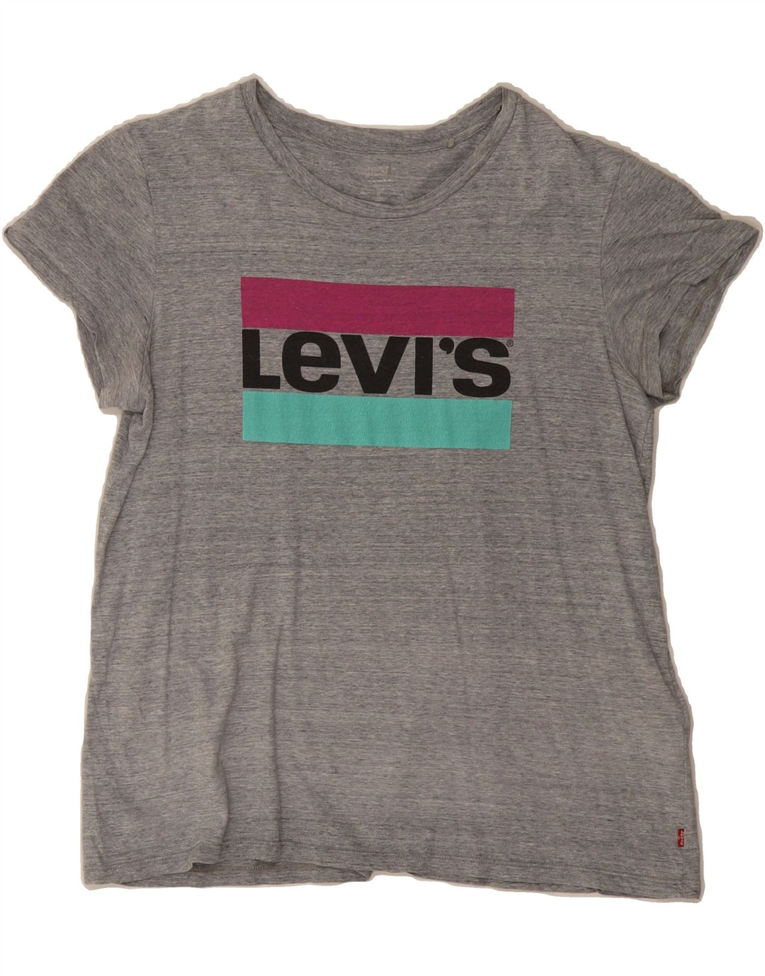 LEVI'S Womens Graphic T-Shirt Top UK 14 Medium Grey Flecked Cotton Vintage Levi's and Second-Hand Levi's from Messina Hembry 