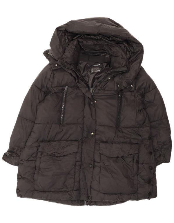 Giacca imbottita con cappuccio da donna Zara UK 14 nylon nero medio