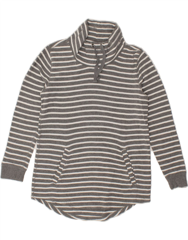 J. CREW Womens Roll Neck Sweatshirt Jumper UK 14 Medium Grey Striped Vintage J. Crew and Second-Hand J. Crew from Messina Hembry 