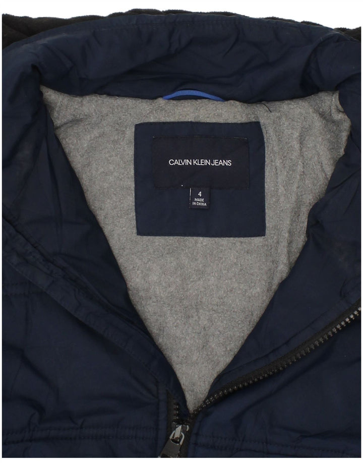 CALVIN KLEIN Giacca imbottita con cappuccio grafica per ragazzi 3-4 anni blu navy