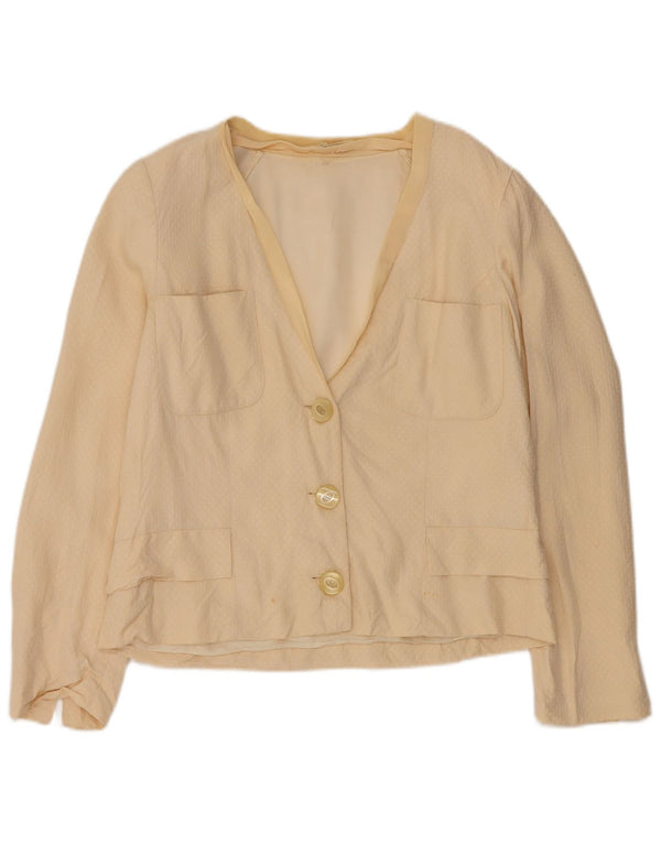 Vintage Womens 3 Button Blazer Jacket UK 14 Medium Beige Silk