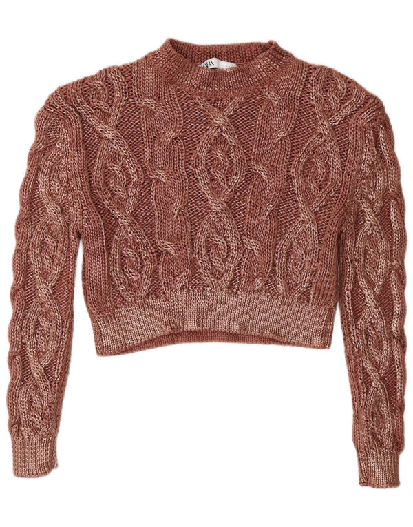 Maglione corto girocollo da donna Zara con maniche a 3/4 UK 10 piccolo rosa
