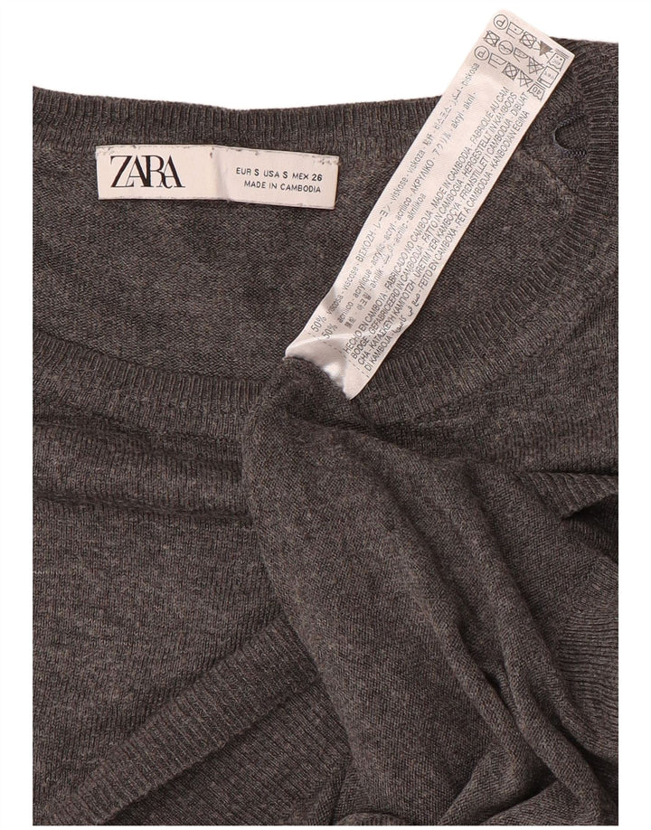 Maglione oversize con scollo a barca da donna Zara UK 10 piccolo in viscosa grigia