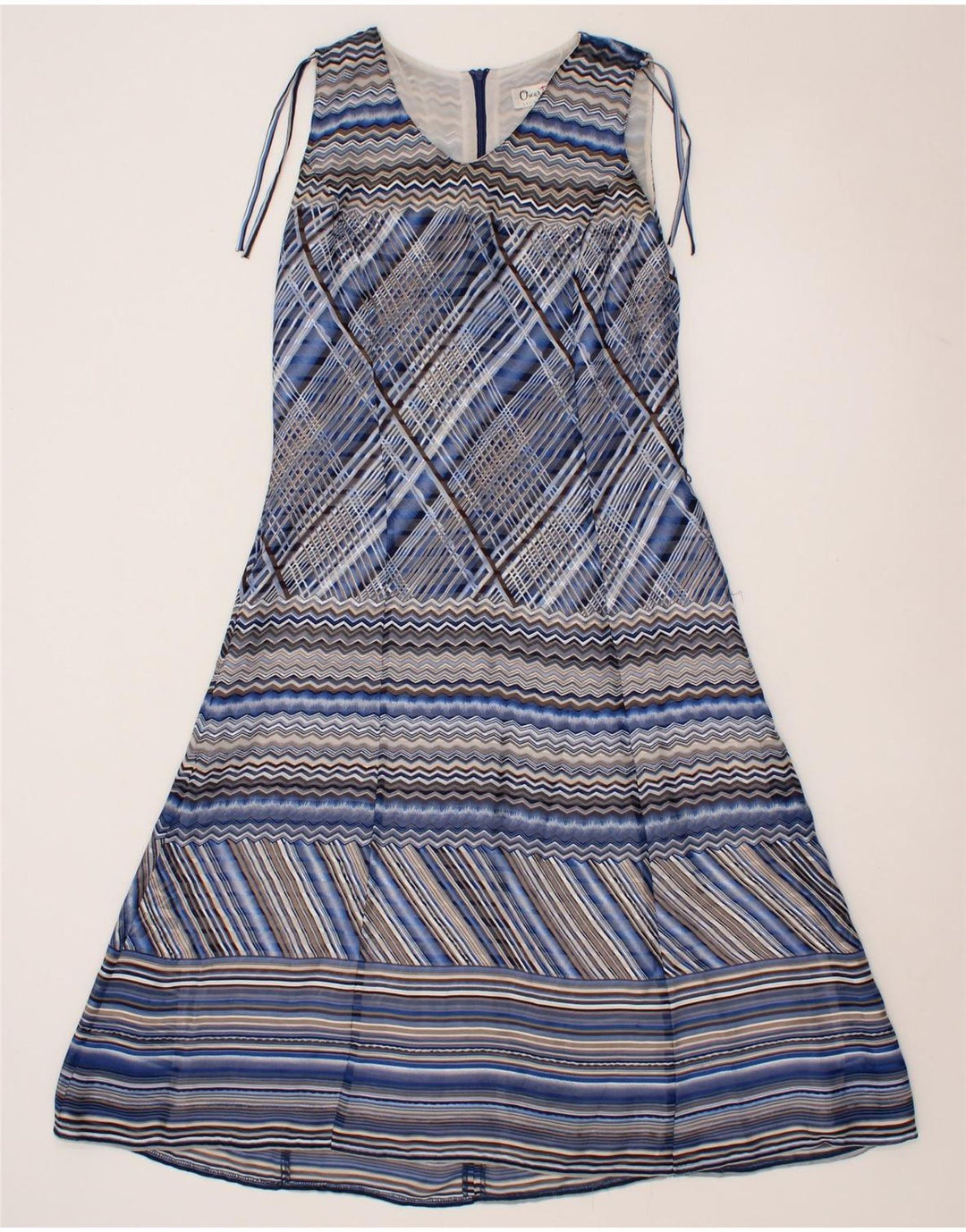 VINTAGE Womens Sleeveless A-Line Dress UK 8 Small Blue Check Polyester Vintage Vintage and Second-Hand Vintage from Messina Hembry 