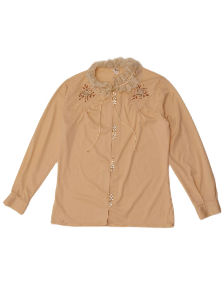 Camicetta camicia vintage da donna IT 46 grande floreale beige