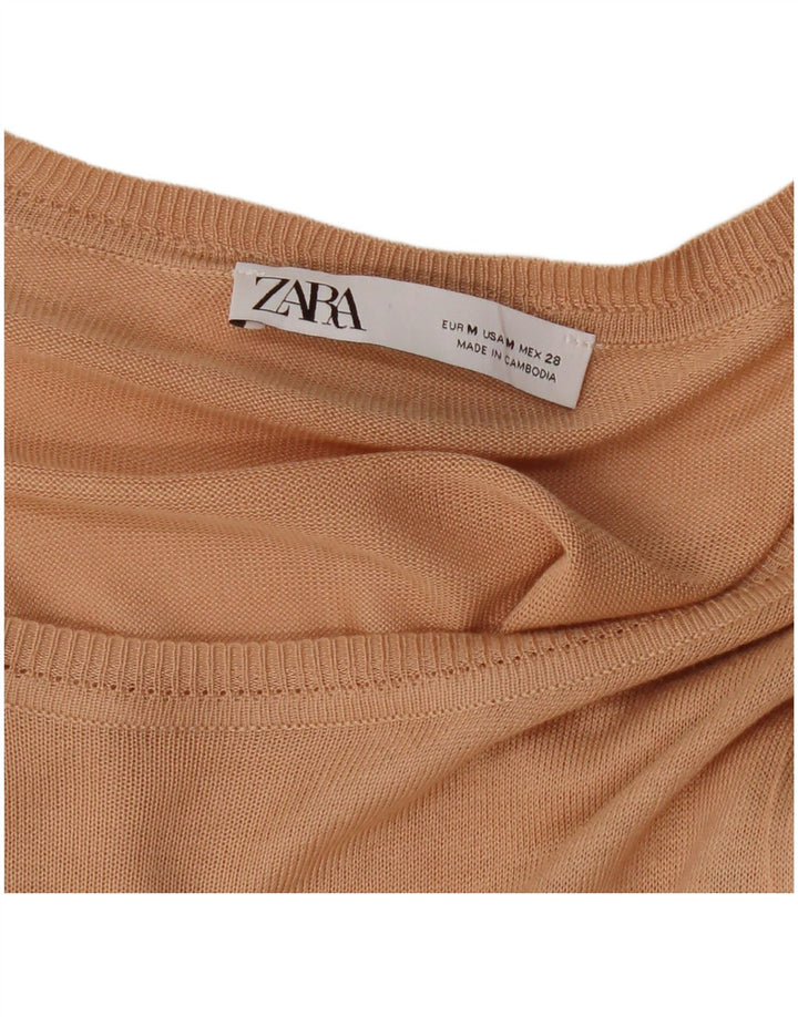 ZARA Maglione da Donna con Scollo a Barca UK 14 Beige Medio