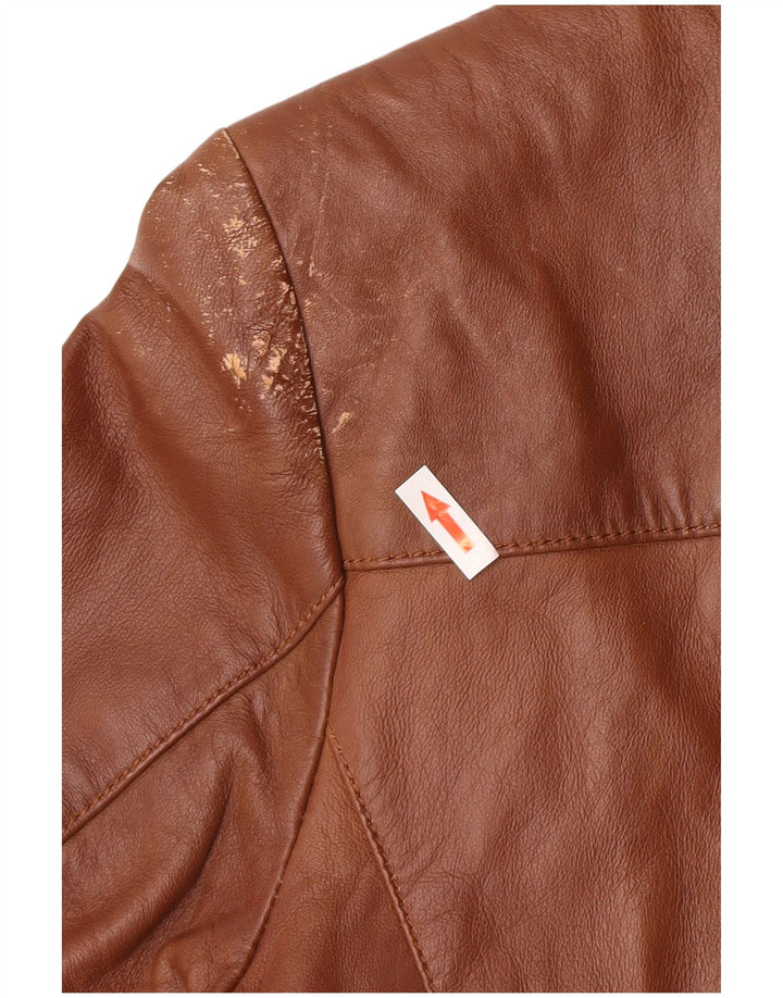 Giacca blazer in pelle vintage da uomo a 3 bottoni UK 40 grande in pelle marrone