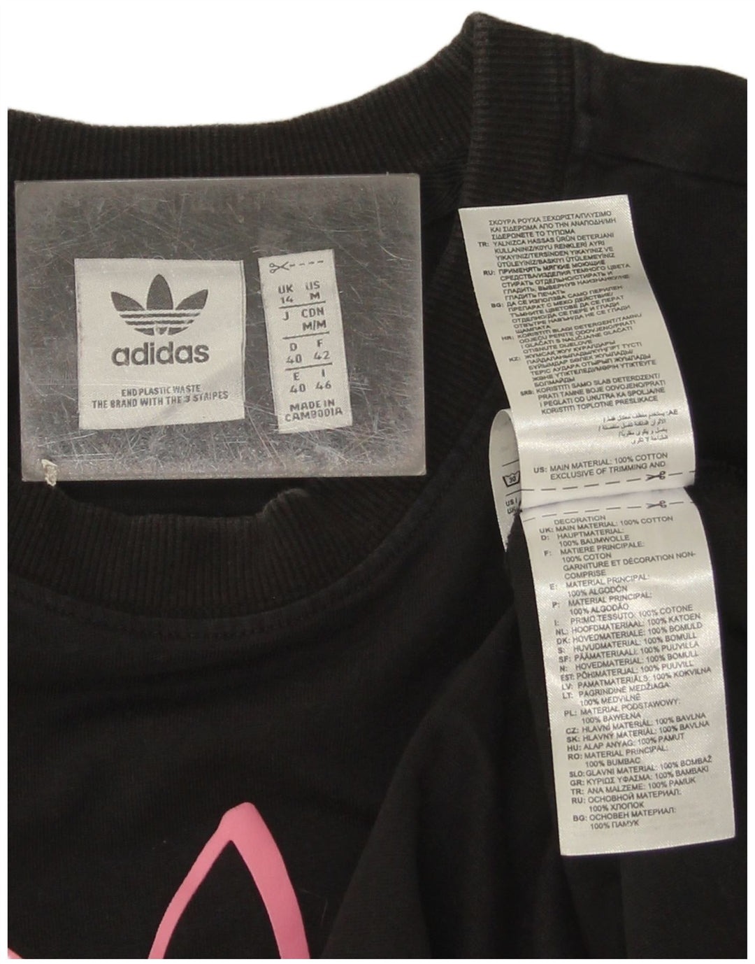 Adidas Donna Graphic Top Manica Lunga UK 14 Medio Nero Cotone