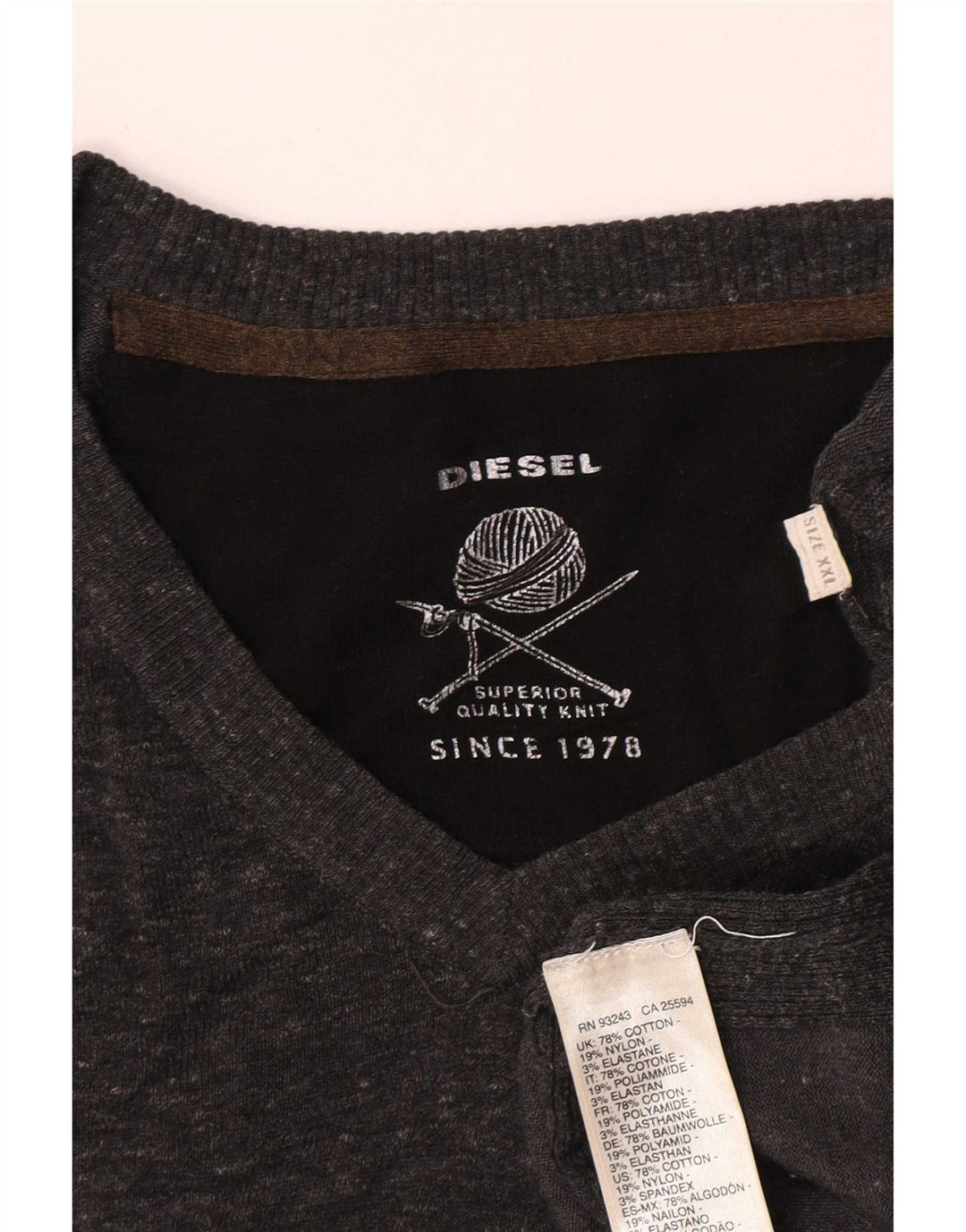 Maglione maglione da uomo con scollo a V Diesel 2XL cotone grigio