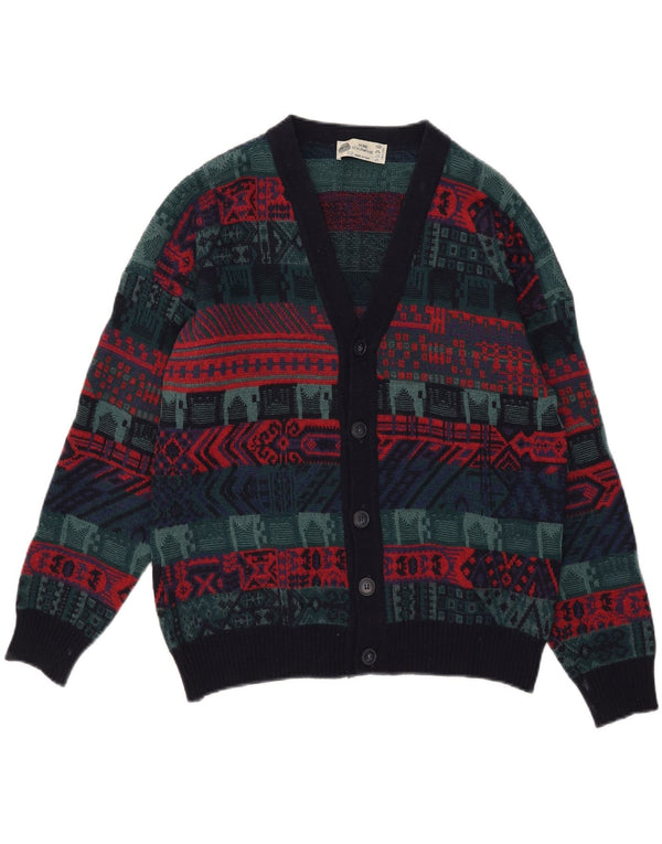 Maglione cardigan da uomo vintage IT 52 Lana geometrica multicolore grande