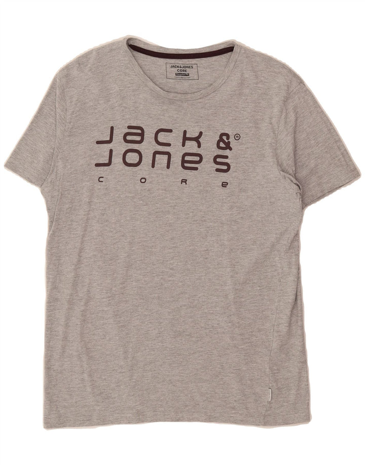 JACK & JONES Mens Core Regular Fit Graphic T-Shirt Top Large Grey Cotton Vintage Jack & Jones and Second-Hand Jack & Jones from Messina Hembry 