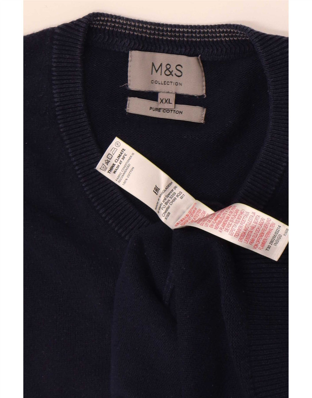 Maglione maglione con scollo a V da uomo Marks & Spencer 2XL cotone blu navy