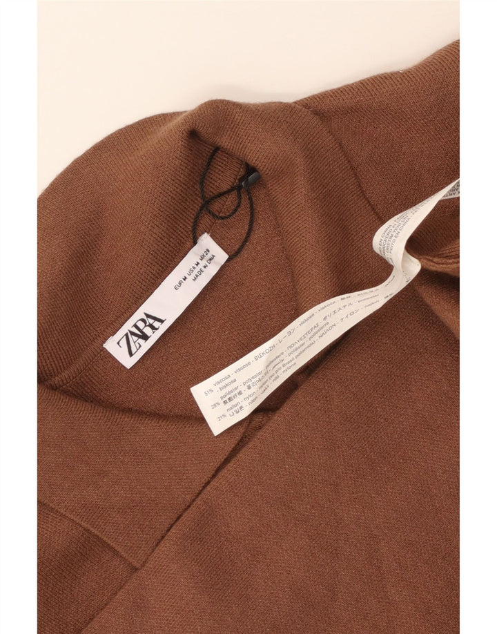 Vestito lungo a maniche lunghe da donna Zara UK 12 Viscosa marrone medio