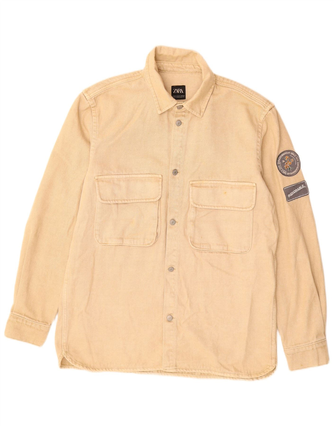 Camicia in denim da uomo Zara dalla vestibilità comoda, in cotone beige medio