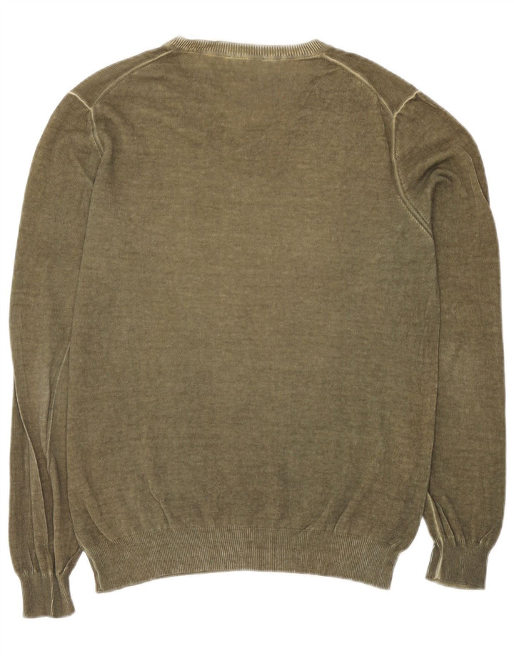 Maglione maglione con scollo a V da uomo Sisley grande color kaki