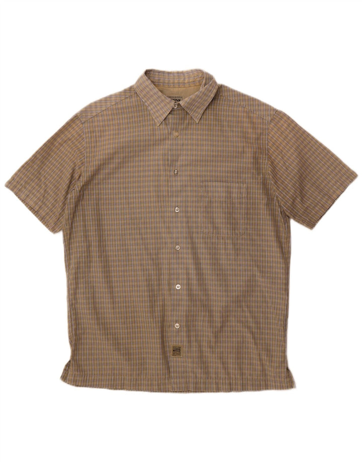 Camicia a maniche corte da uomo Think Pink a quadri beige medio